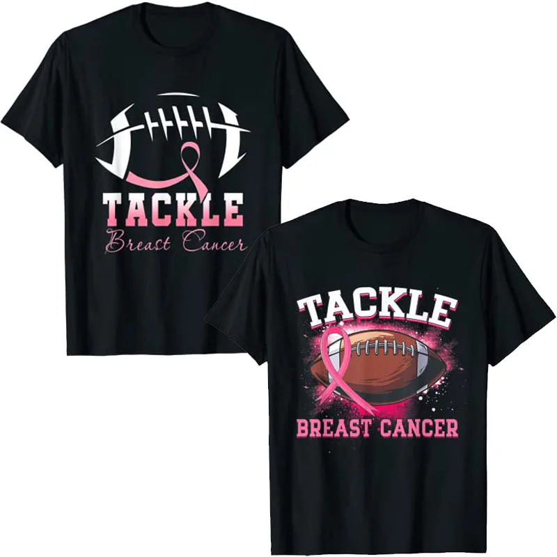 Tackle Football Pink Ribbon Breast Cancer Awareness Boys Kids T-Shirt Sportswear Clothes Graphic Tee Tops Short Sleeve Apparel