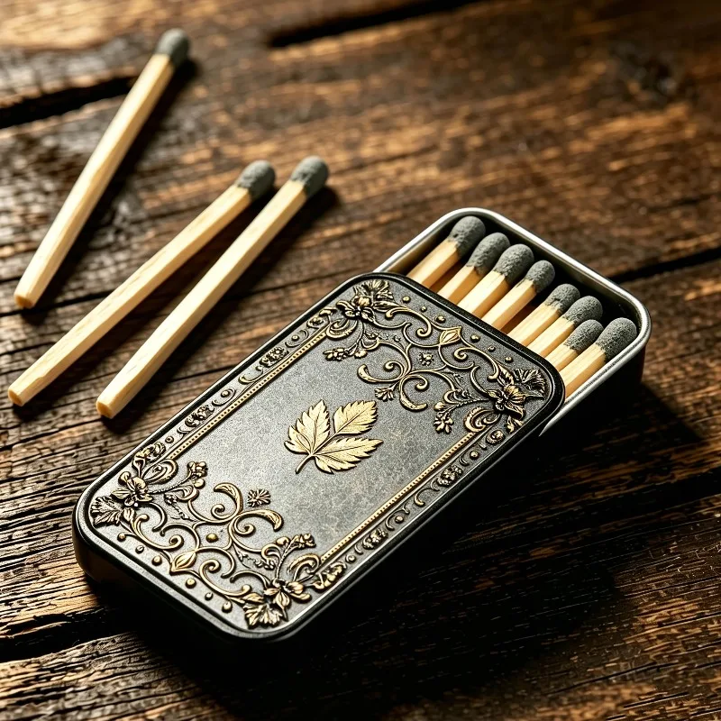 Vintage Embossed Metal Match Holder Tin Box Retro Leaf Floral Pattern Match Storage Container Portable Match Case