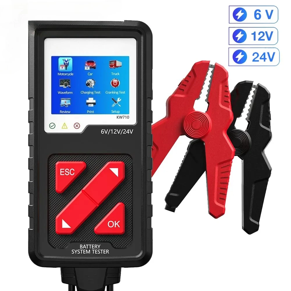

2025 KW710 Car Battery Tester 6V/12V/24V 100-2000CCA Battery Load Tester Charging Diagnostic Tool with Enhanced clip