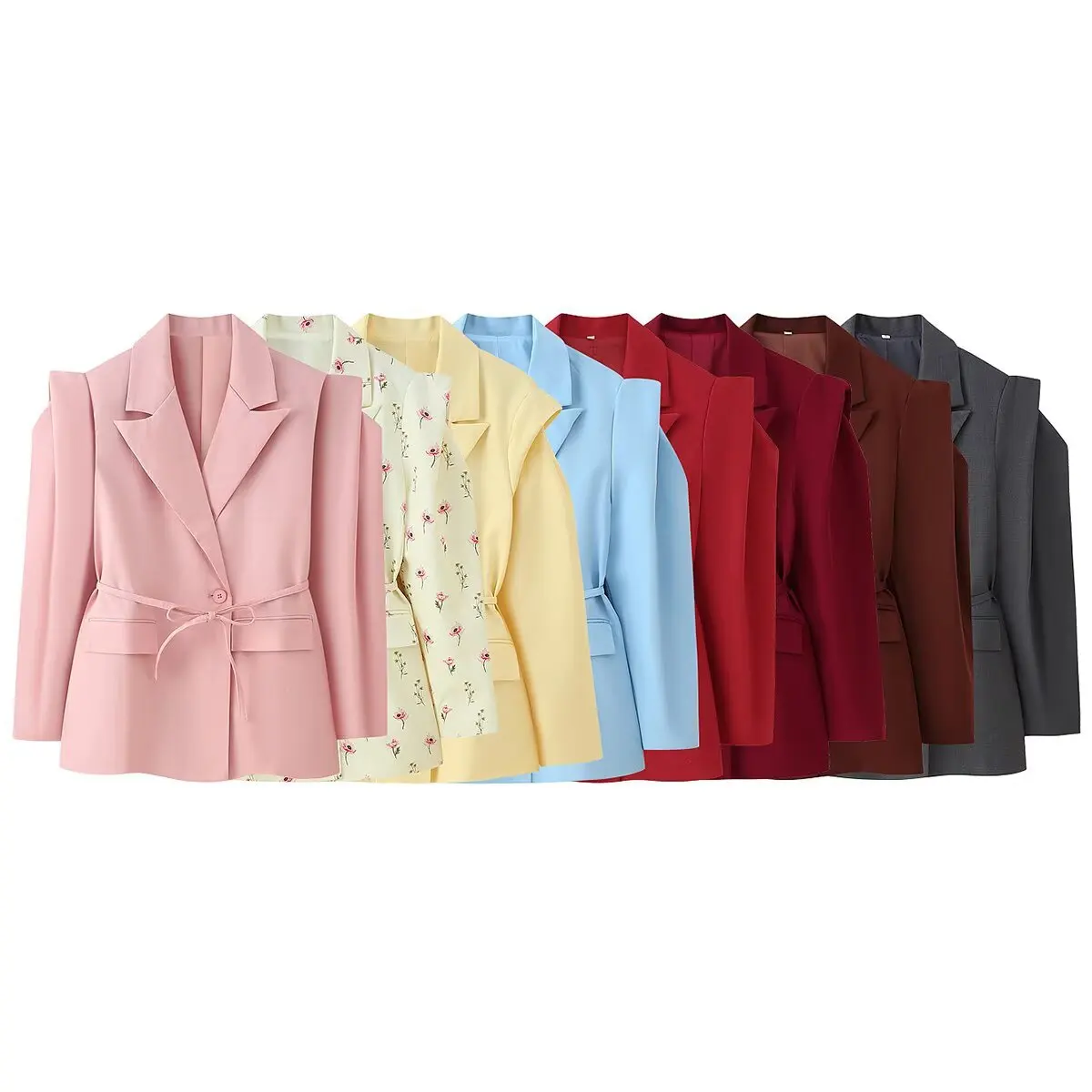 

2025 European and American Women's Solid Color Suit Jacket Temperament Commuting Waist Cinching Lace Up Shoulder Pad Suit Jacket