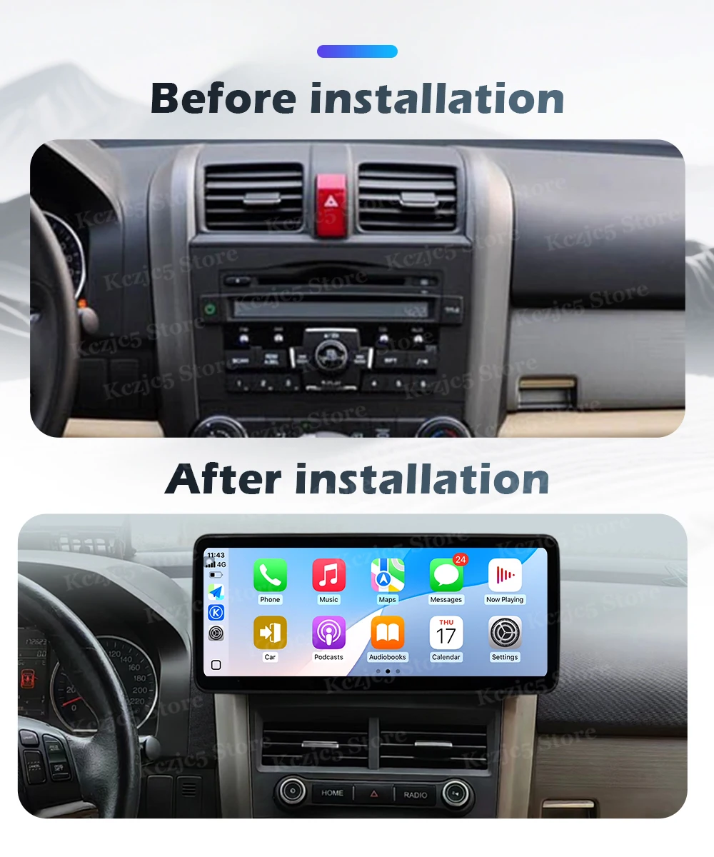 Android Auto For Honda CRV 2007-2012 Wireless CarPlay Car Radio Multimedia Player Ultra-slim Host Navigation GPS WIFI QLED 12.3'