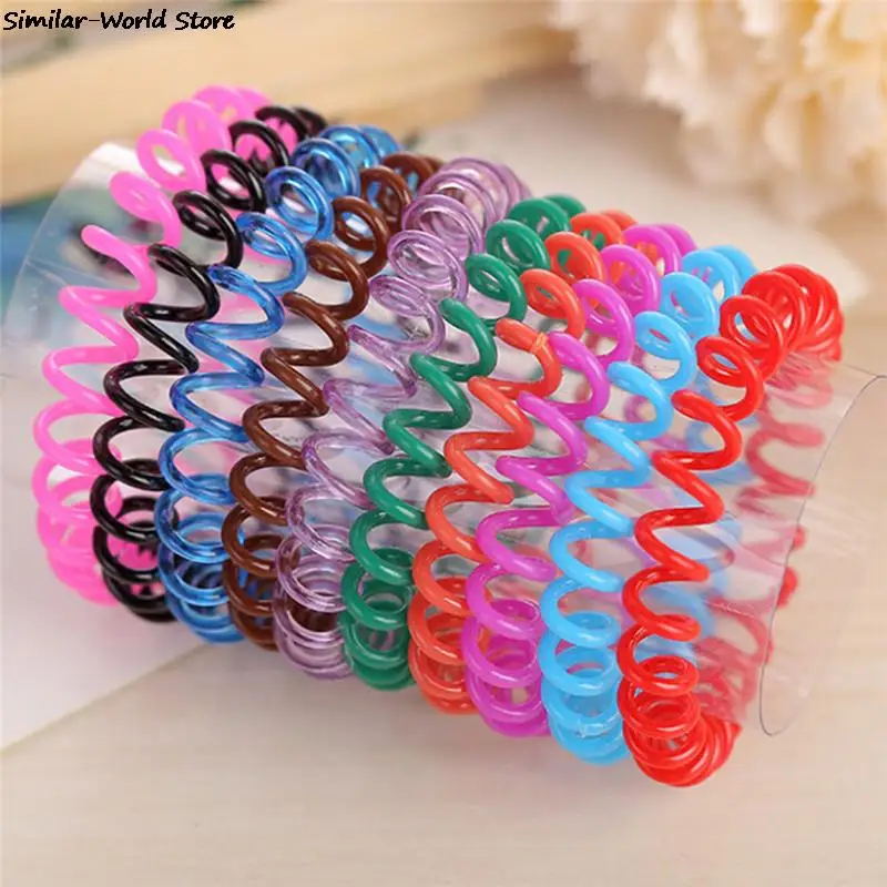 New 10PCS/lot Rubber Band Headwear Rope Spiral Shape Elastic Hair Bands Girls Hair Accessories  Hair Ties Gum Telephone Wire