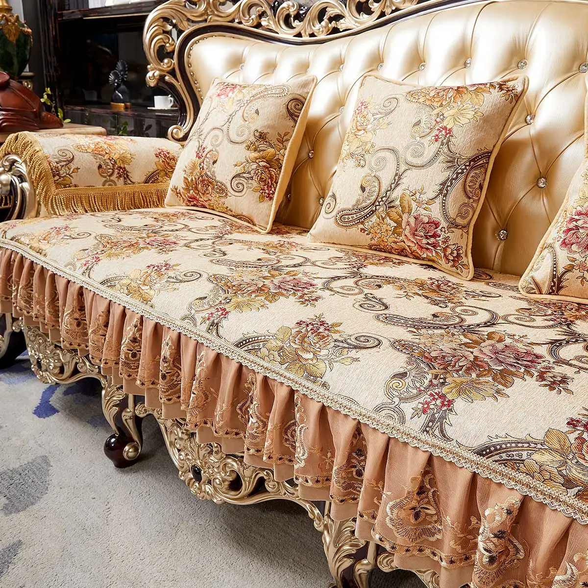 Luxury Sofa Cover Cushion Jacquard Embroidery Seat Cover Retro Couch Cushions Home Decor Furniture Armchairs Protective Cover