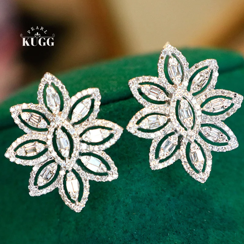 

KUGG 100% 18K White Gold Earrings Luxury Elegant Design 1.10carat Real Natural Diamond Stud Earrings for Women Senior Banquet