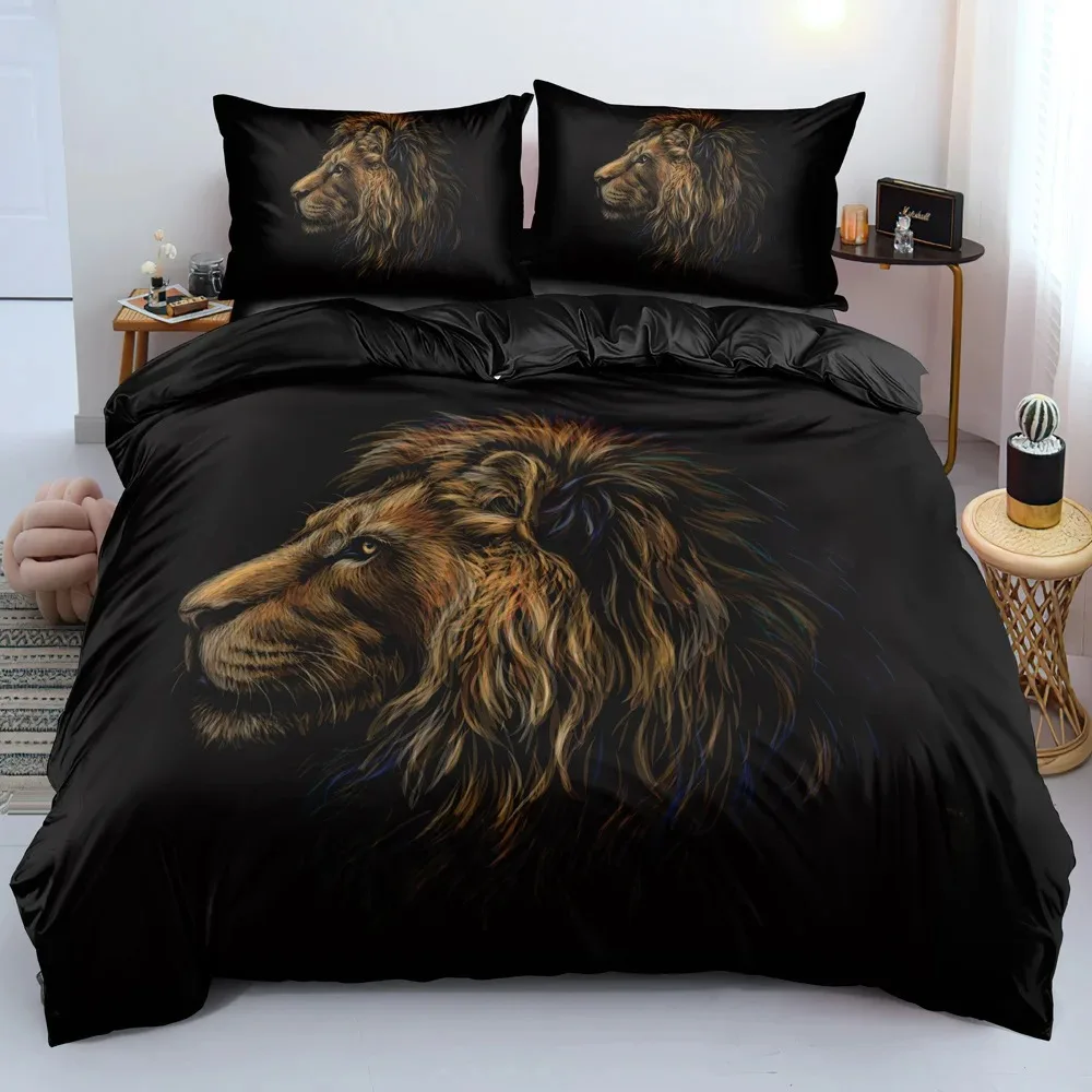 Black Lion Duvet Cover Animal Bed Sheet Pillow Three-Piece Bedding Set Single Double King Queen