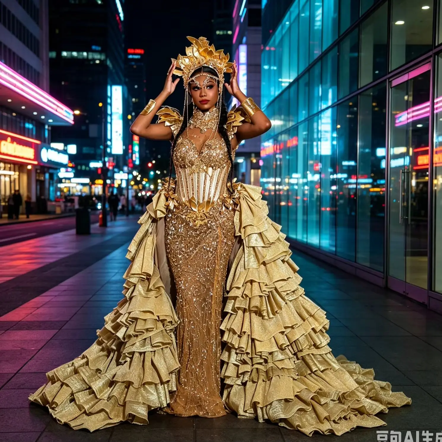 

Champagne Gold Detachable Ruffle Train Oversized Multi Layer Tulle Skirt Train Removable Formal Overskirt for Pageant Red Carpet
