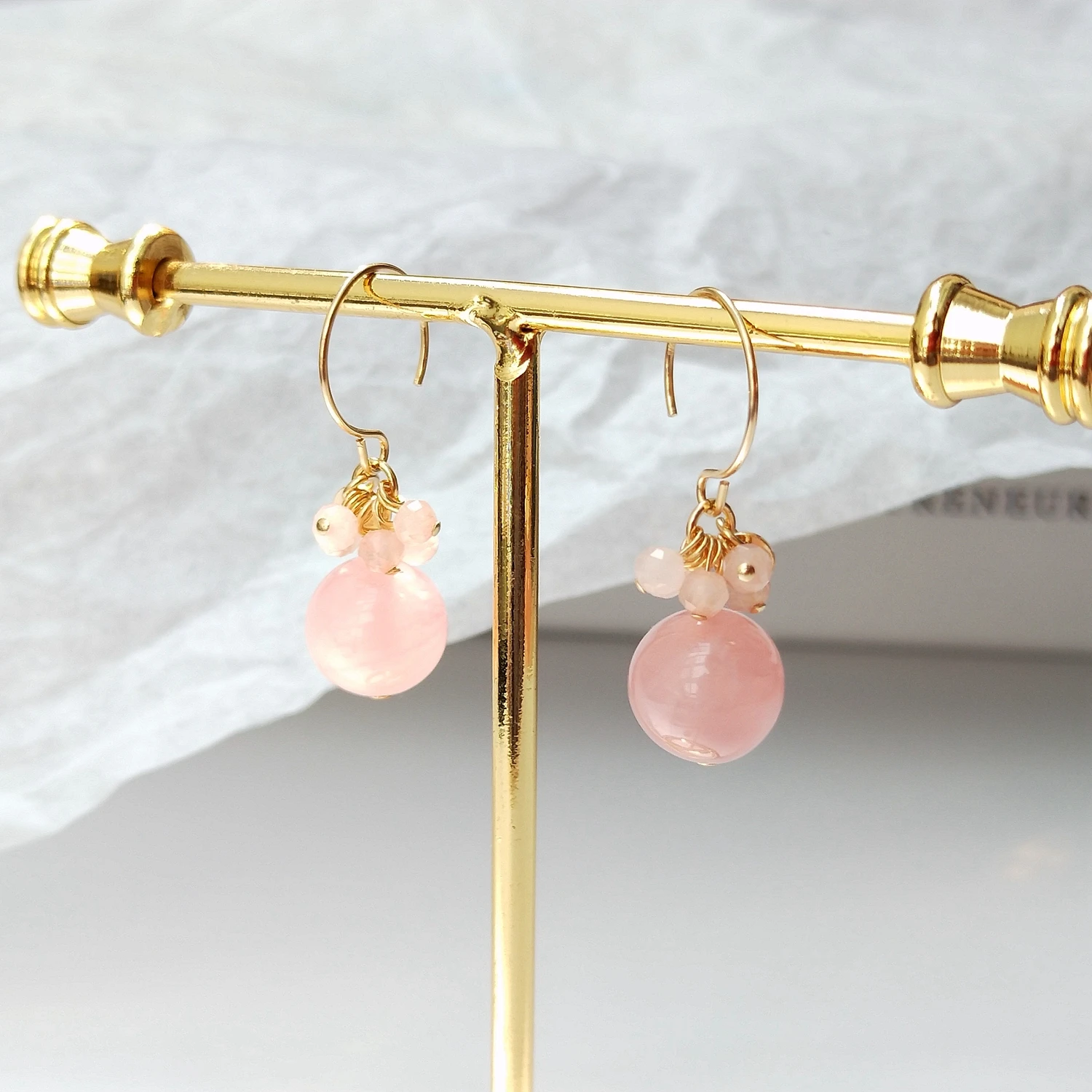 Lii Ji Natural Madagascar Rose Quartz American 14K Gold Filled Earrings Real Gemstone Handmade Jewelry For Women Girl Gift