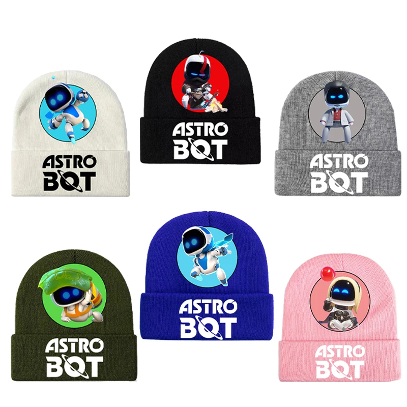 Astro Bot Game Cartoon Print Cap for Children, Cute Anime Hat, Kawaii Gifts, Warmth Sauna Gear, Fashion, Birthday Party, Winter