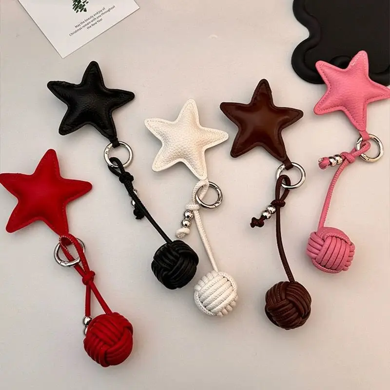 Colorful Five-pointed Star Cotton Woven Rope Leather Pendant New Star Woven Ball Bag Pendant Keychain Creative Small Accessories
