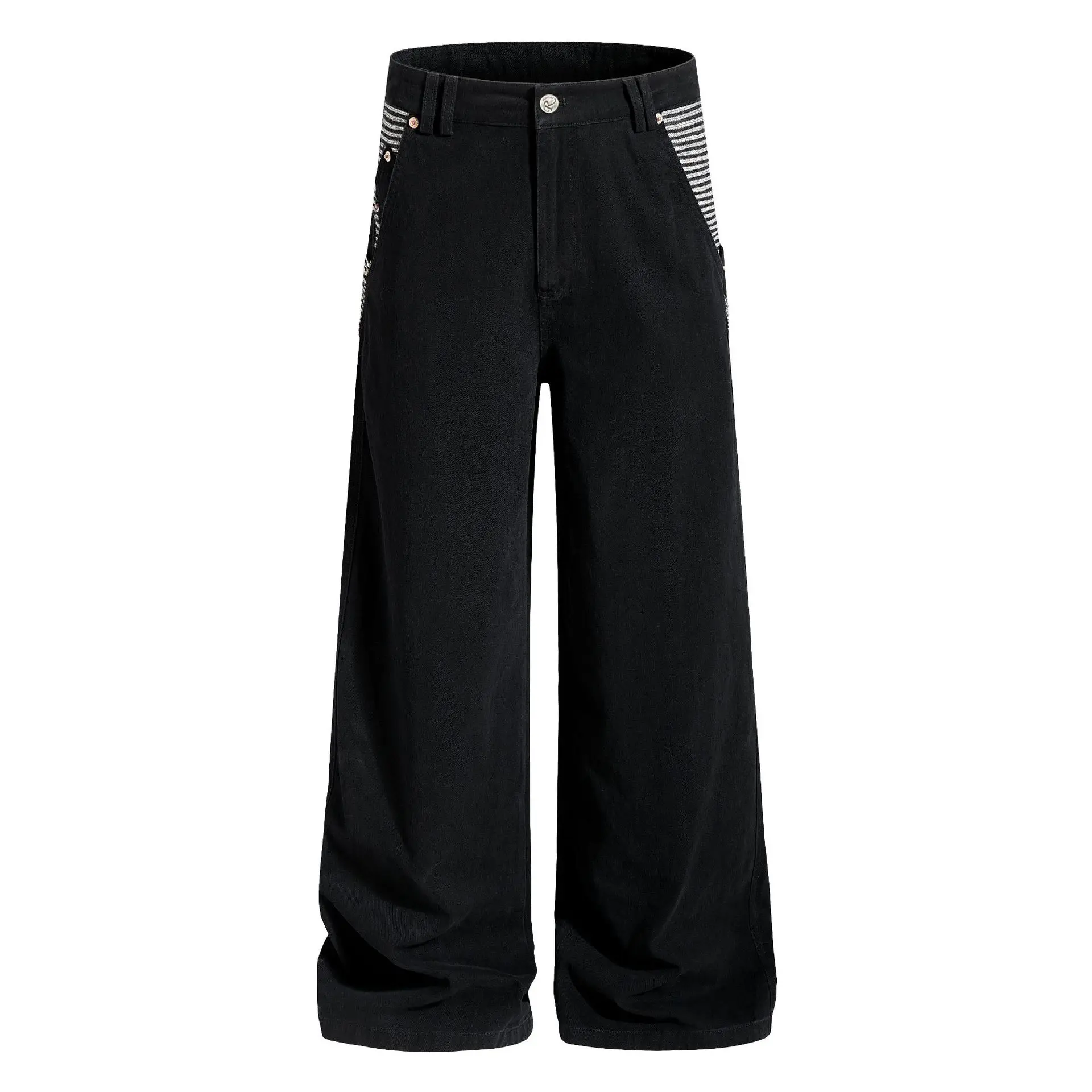 Black White Striped Baggy Wide Leg Jeans Contrast Relaxed Fit Denim Pants Cotton Urban Streetwear Casual Jean Trousers 2026