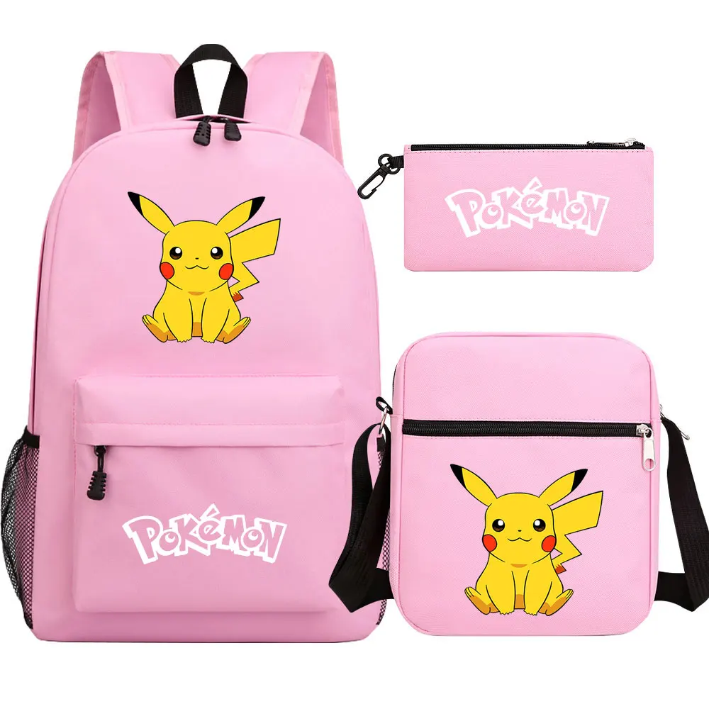 Mochila de Pokémon Pikachu para niños, morral escolar de 3 piezas, resistente al agua, para estudiantes