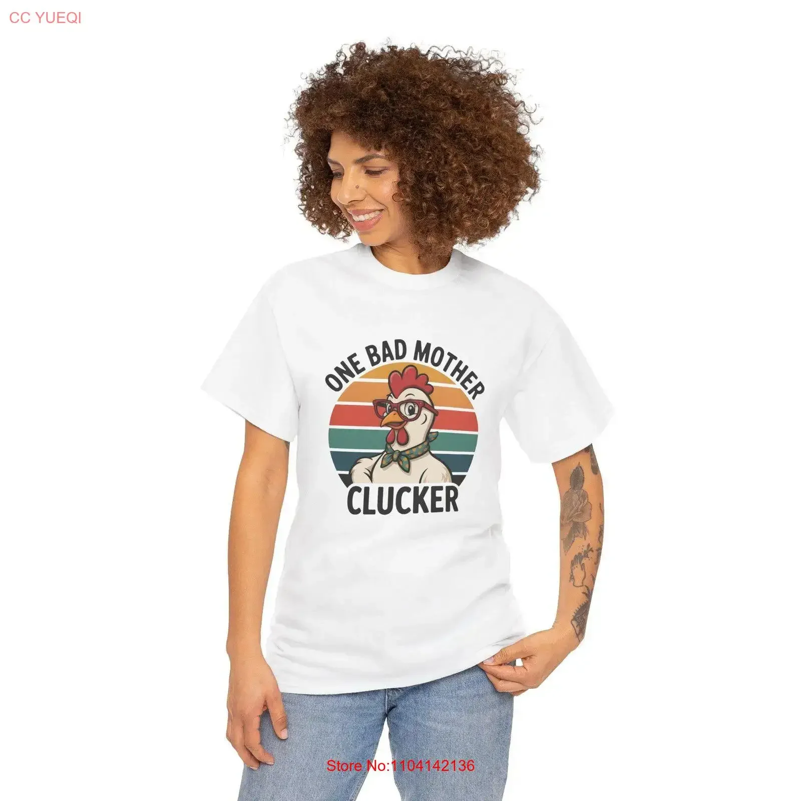 Camiseta divertida de pollo para mujer, diseño 'One Bad Mother Clucker', para amantes de las gallinas, Día de la Madre, humor de vida en la granja, estilo vintage, lavada, ligeramente elástica