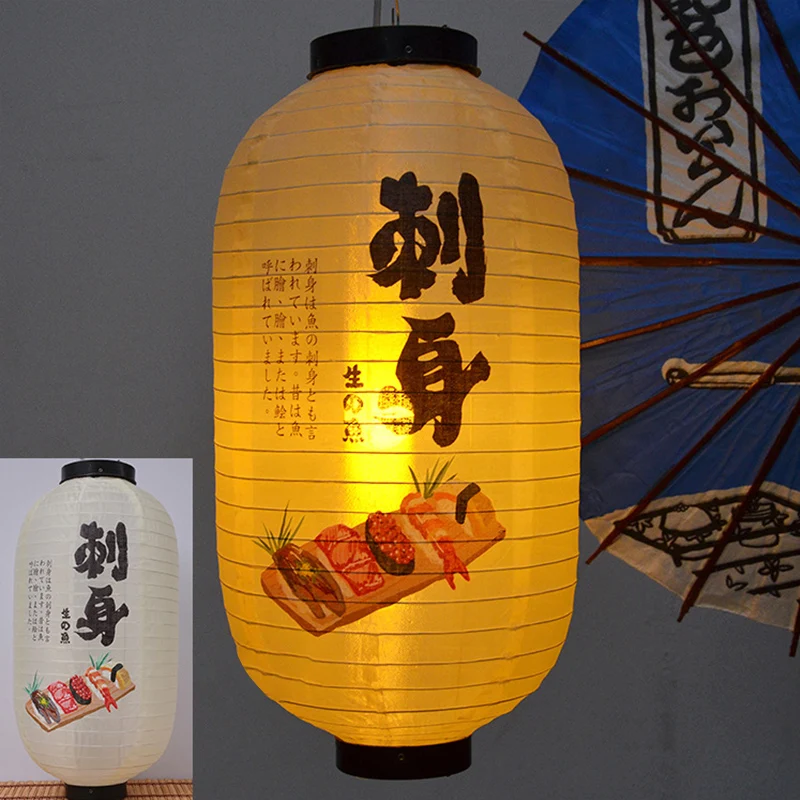 Waterproof Japanese Style Fabric Lantern Chic Sakura Lantern Sashimi Izakaya Cuisine Shop Restaurant Pub Bar Decor Hanging Lamp