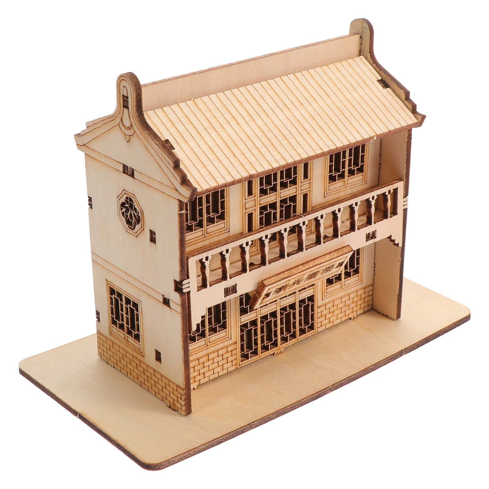 Wooden Model Kids Plaything Puzzles Assembled Public House DIY Kit Three Dimensional 3D for Children Plastic Toys