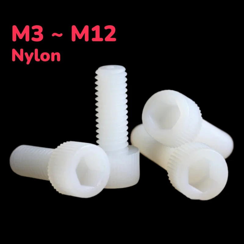 Plastic Insulation Hex Cup Head Knurled Screws M3 ~ M12 White Nylon Hexagon Socket Head Screw Bolt
