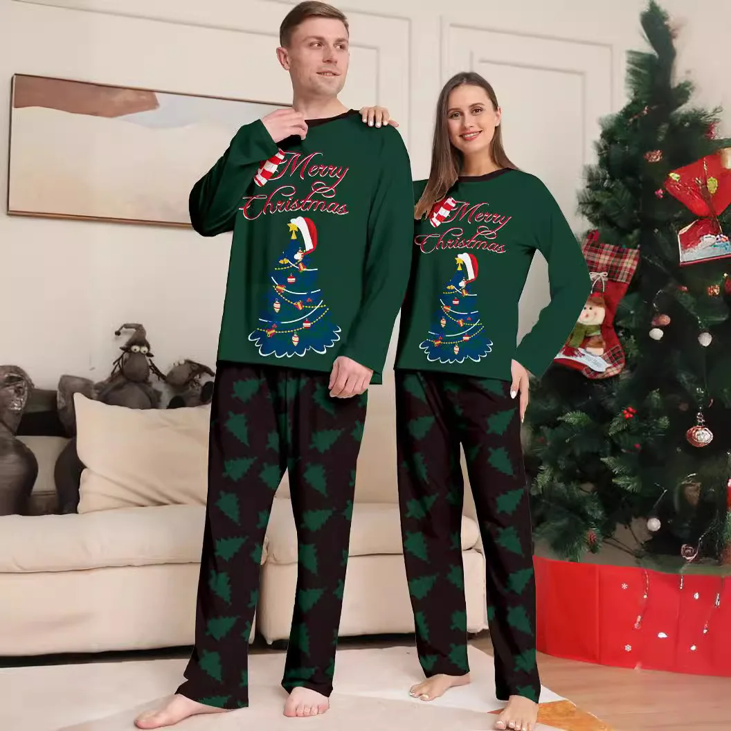 Christmas family set Christmas tree long-sleeved pajamas family outfit Mom and Dad Kids and dogs matching Christmas home clothes