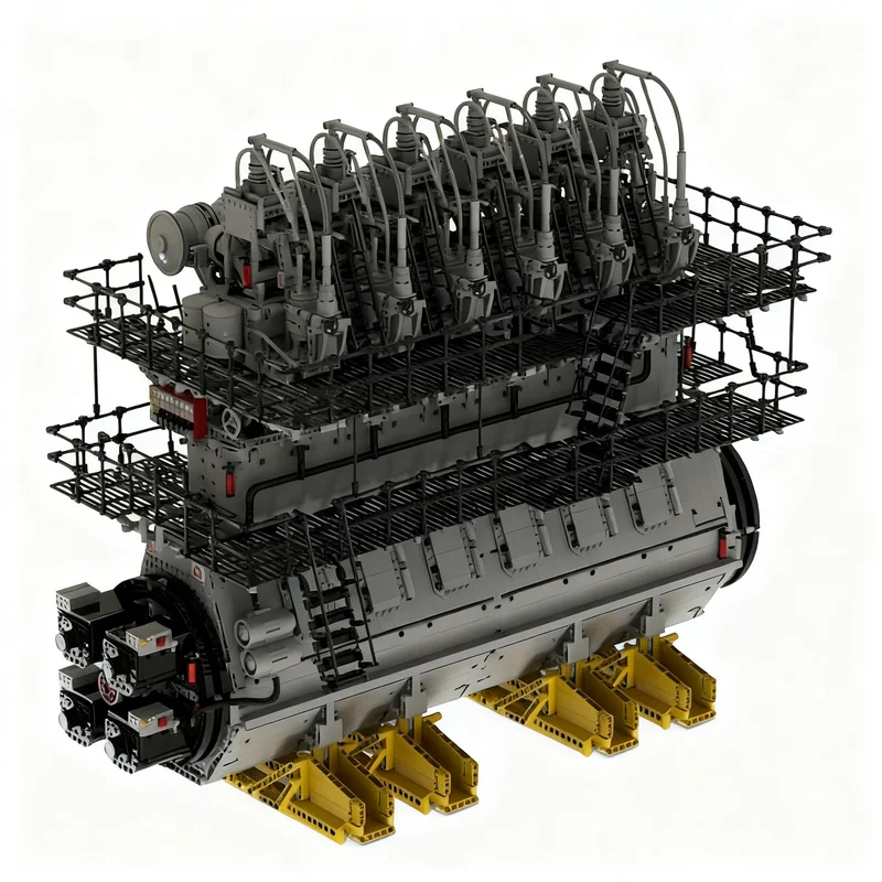 10737pcs MOC 2-Stroke Marine Diesel Engine Infrared Version Technical Model Building Blocks Toys Craft 3D Creative Assemble