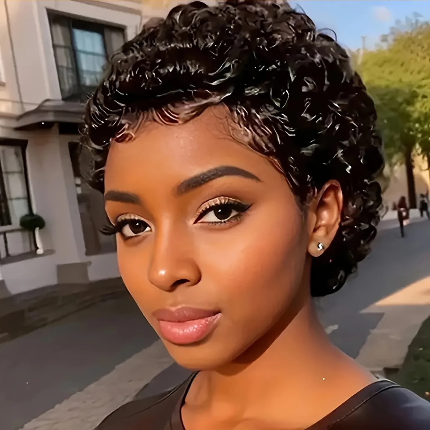 Pixie Cut Short Curly Human Hair Wigs For Black Women Remy Brazilian Hair Colored Hair Wig Curly Short Human Hair Machine Wig