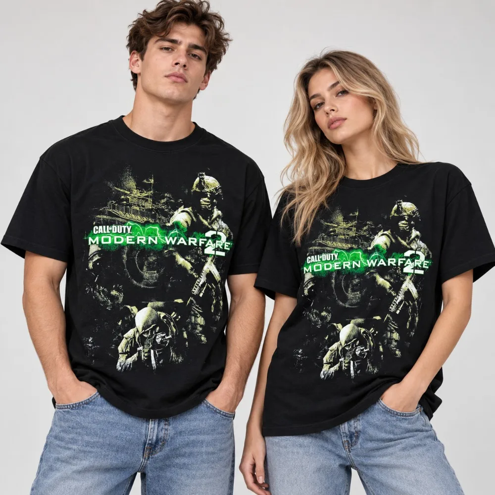 2009 Call of Duty: Modern Warfare 2 IW Promotion Retro Y2K T-shirt Pure Cotton Men's Top Decoration Y2K Unisex streetwear shirt