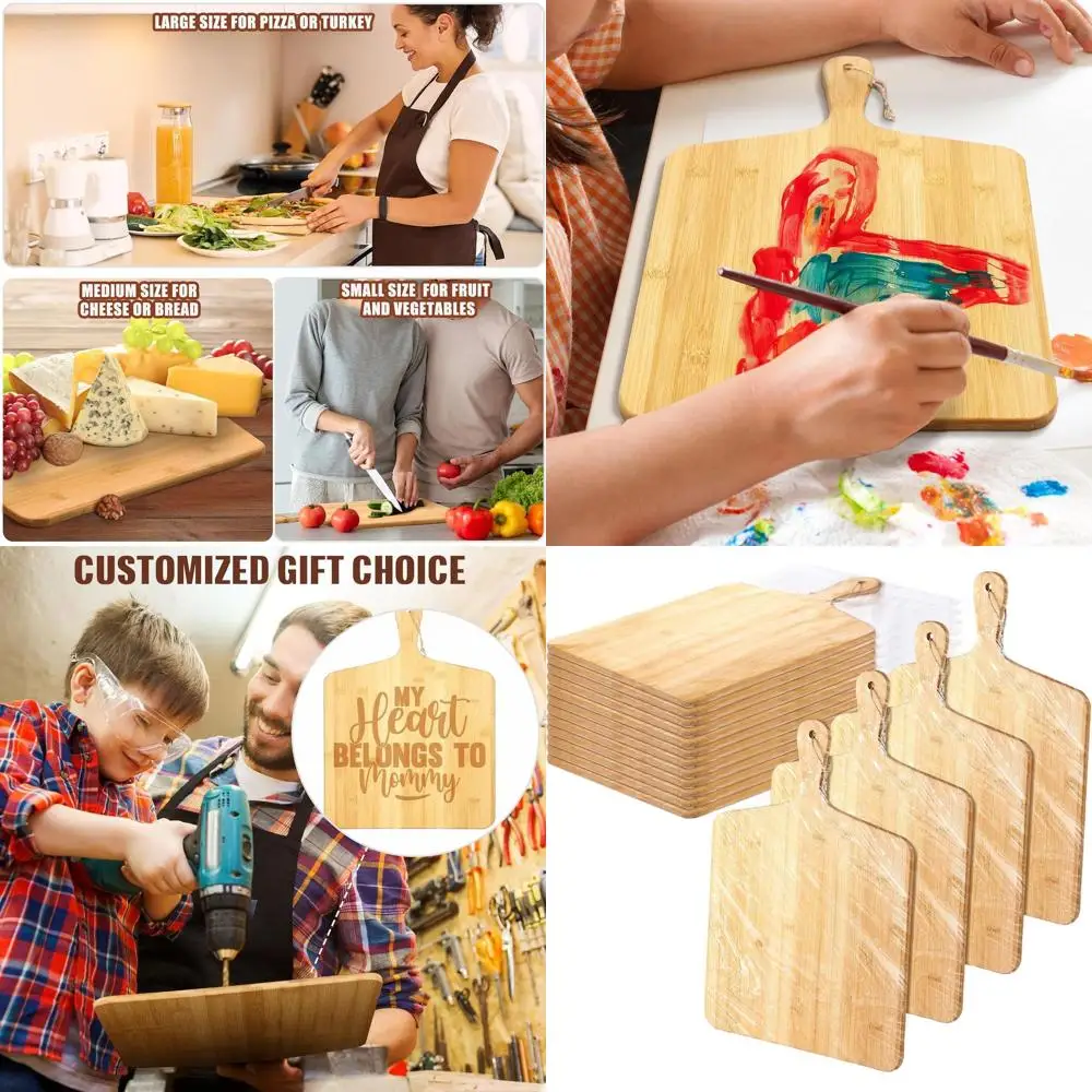 

Large Bamboo Cutting Board Set with Handles - 12 Pack, Ideal for Kitchen, Serving, Chopping, and Bulk Gifts (17x13 Inch)