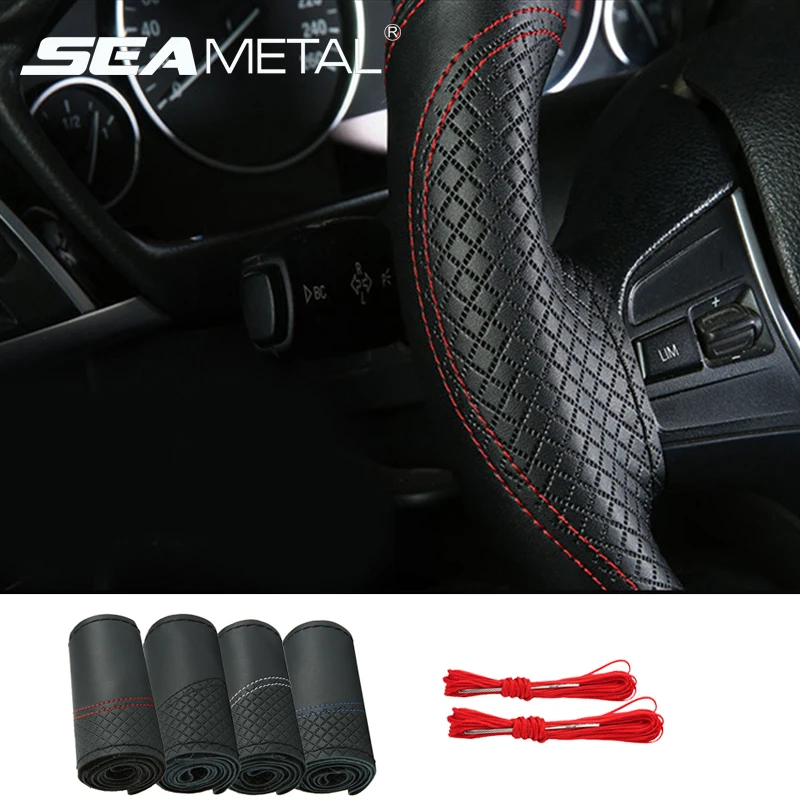 Funda de cuero para volante trenzado, 38cm, fundas para volante, funda volante, protección para ruedas de coche, accesorios para coche