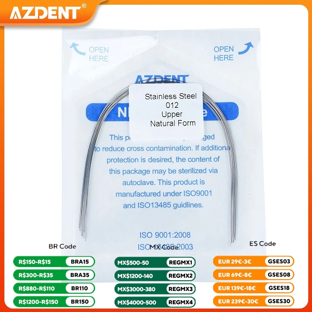 10PCS/Pack Dental Orthodontic Stainless Steel Rectangular Round Arch Wires AZDENT Natural Form Upper Lower Archwire Dentistry