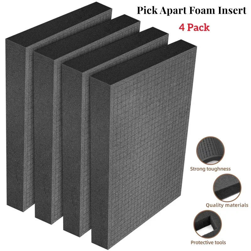 Paquete de 4 inserciones de espuma de 40x30x5cm, hoja de preencubo, forma DIY para cajas de tablero, cajón de almacenamiento, caja de herramientas, inserciones de espuma