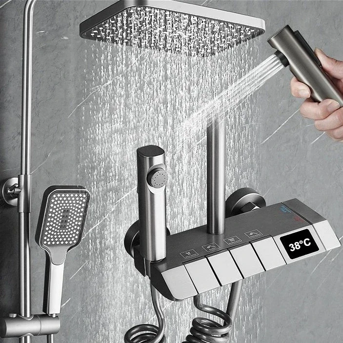 Sistem Shower Rumah Tangga Set Shower Kamar Mandi Rumah Tangga Tombol Piano Nozzle Bertekanan Set Shower dengan Layar Digital Warna Abu-abu