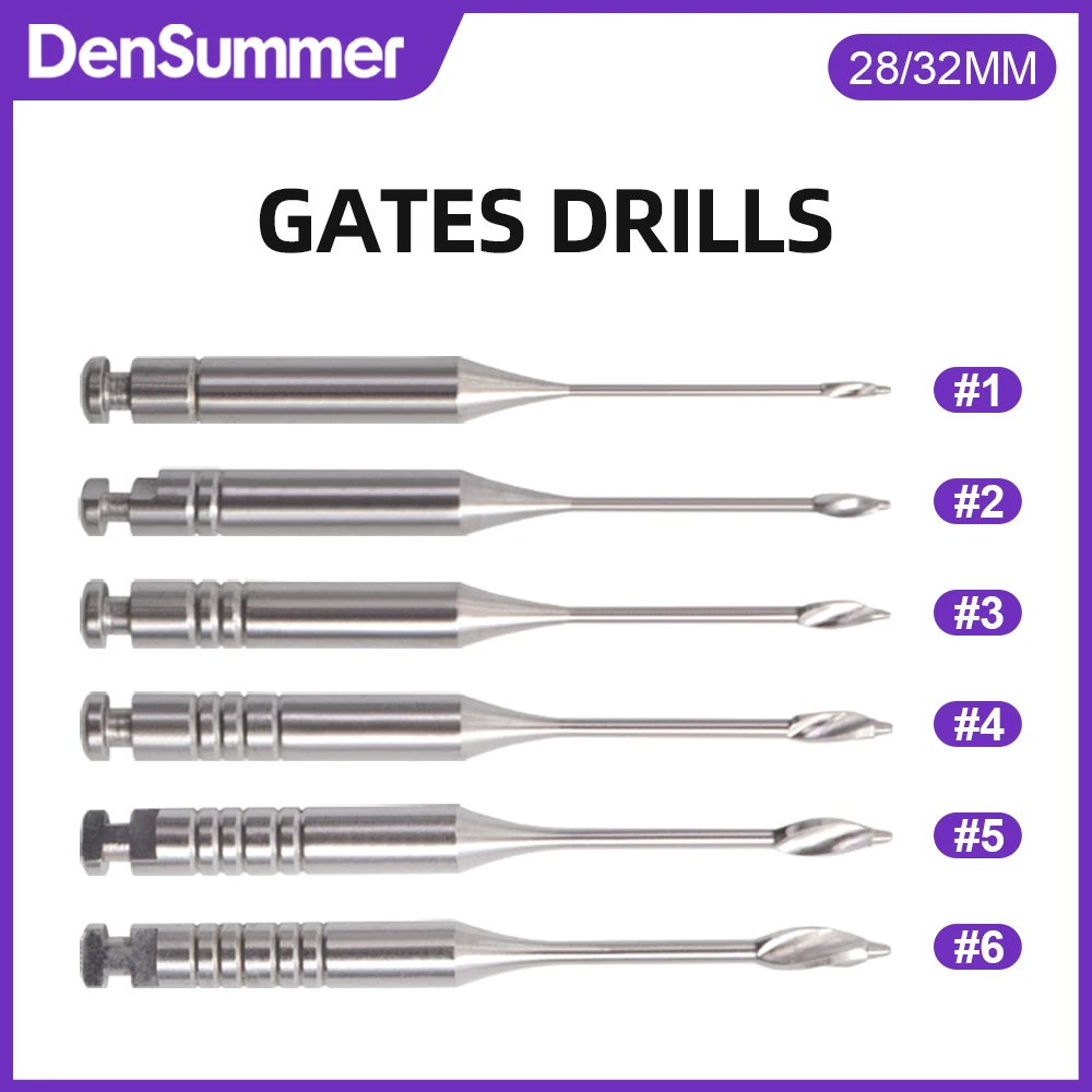 DenSummer 3Boxes Gates Drills #1-6 Dental Gates Glidden Endodontic Files 32mm 28mm Stainless Steel Gates Reamers Dentistry Tools