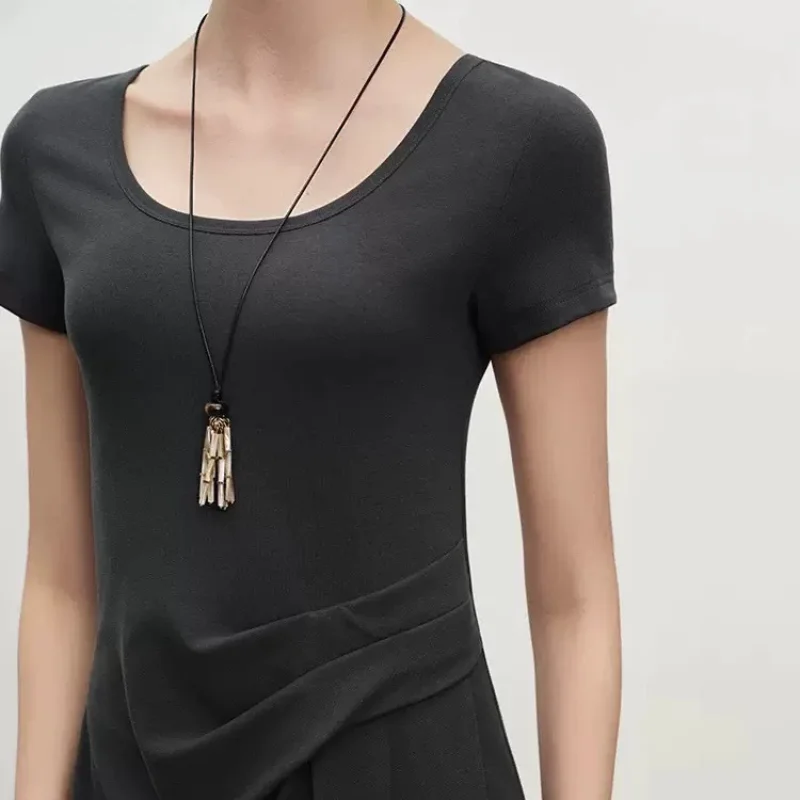 Women Niche Design Oxford Shell Tassel Necklace Natural Tiger Eye Beaded Long Sweater Chain Retro Elegant Daily Jewelry Gift