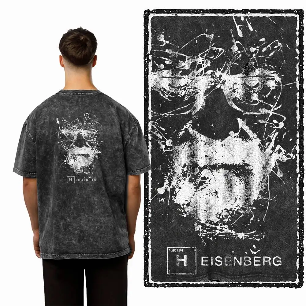 G05 Back Print Acid Washed Cotton Men's Big Size Heisenberg GraphicT-shirt |  Streetwear Cool Vintage O-neck men's Tee Tshirt