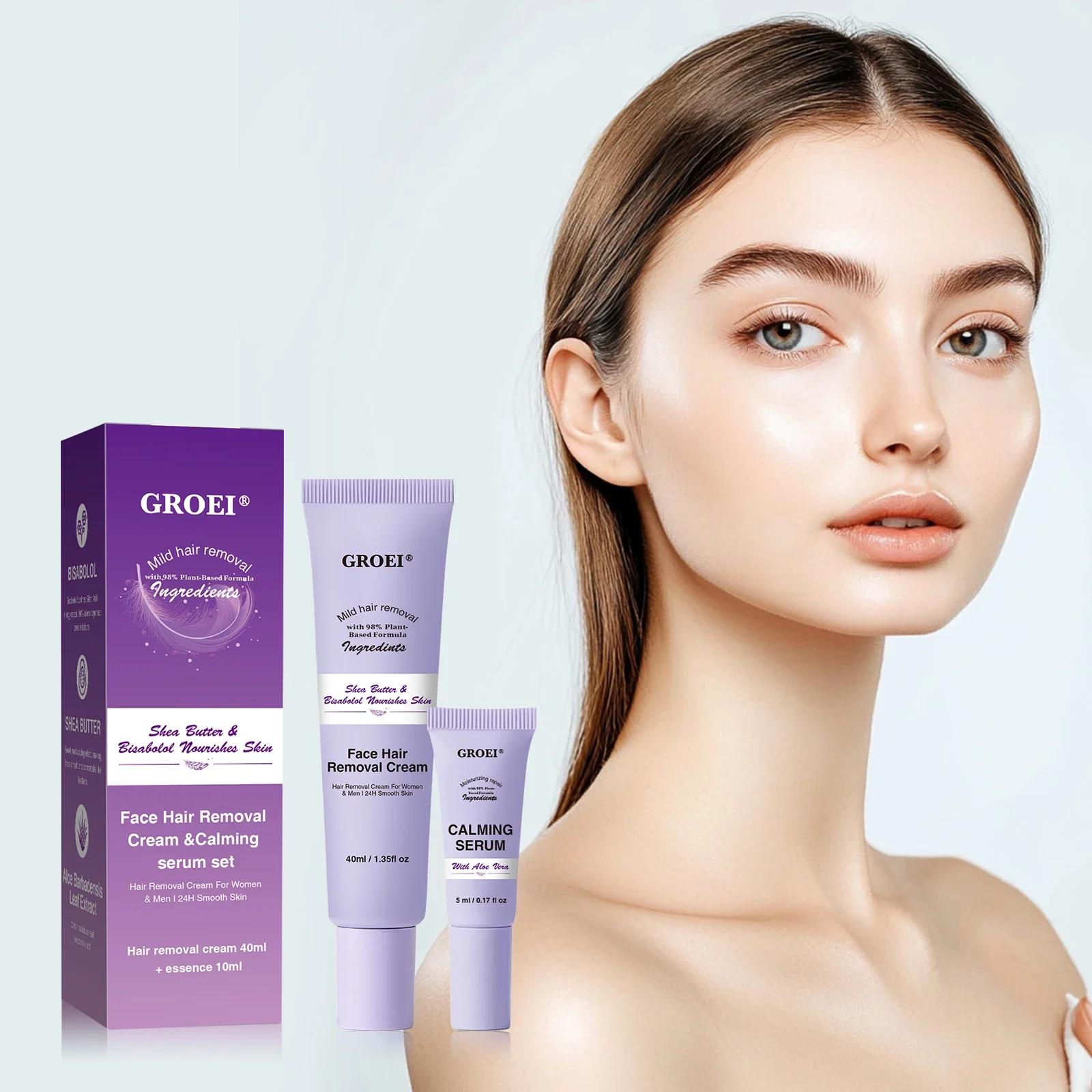 

GROEI Gentle Hair Removal Cream & Calming Serum Set - Best Seller for Women & Men, Fast Soothing Hair Removal