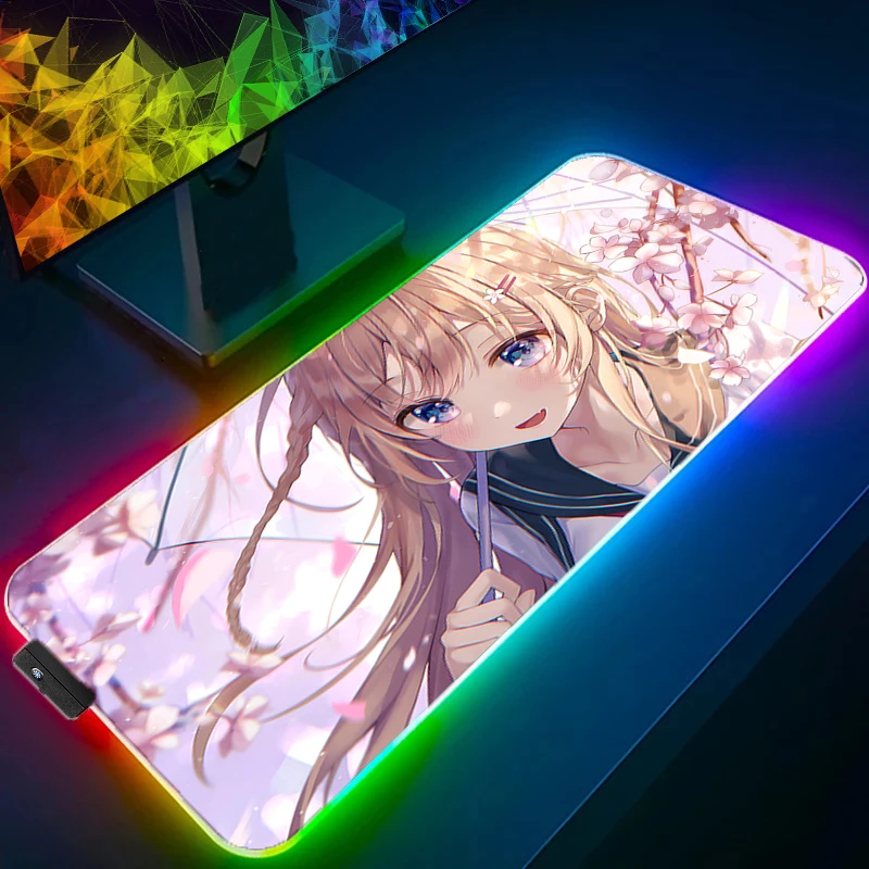 

RGB 90x40cm Mouse Pad Gamer Large LED Computer Pc Mousepad Carpet Gaming Accessories Keyboard Cherry Blossom Desk Mat