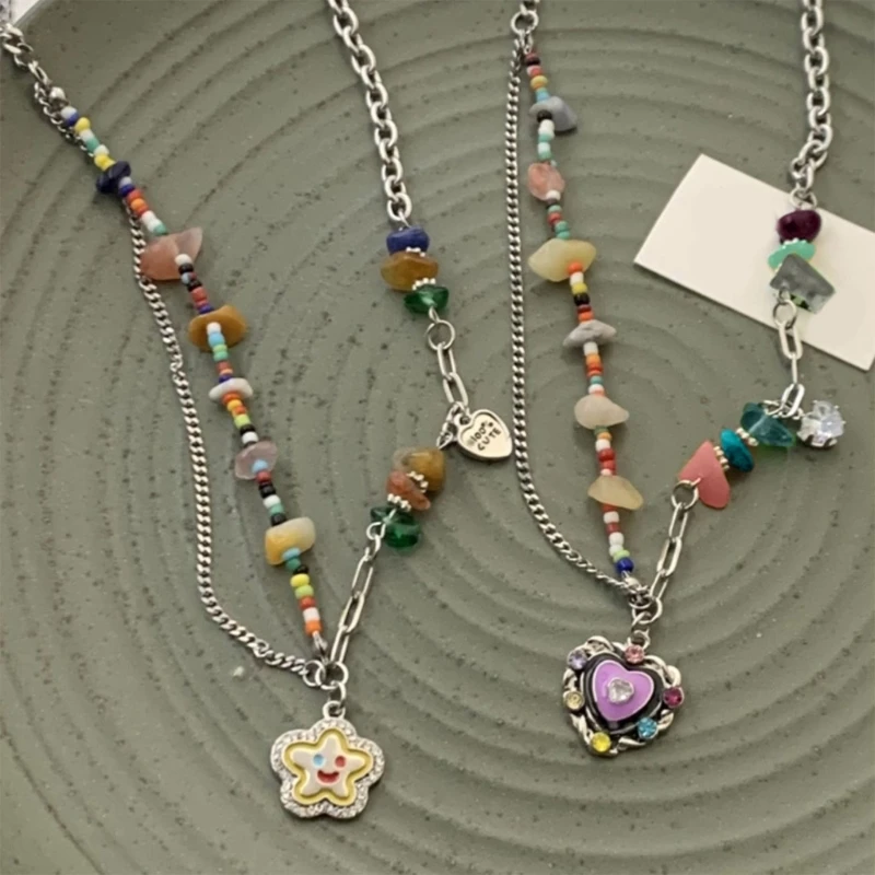 Fashion Beaded Chain Necklace In Rainbow Colors For Women Men