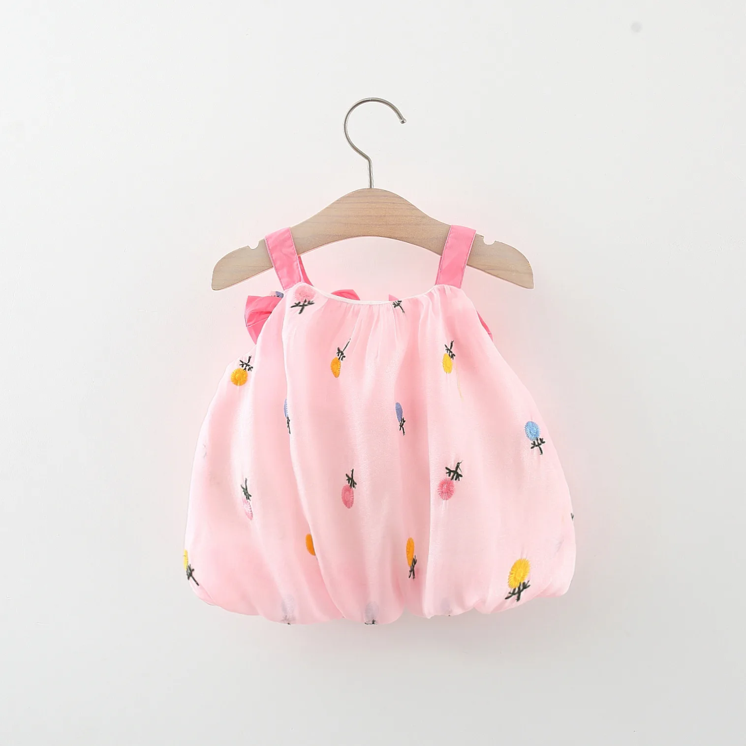 New Girl Baby Dress Korean Edition Bow Embroidered Summer Strap Dress Cute Double layered Princess Dress