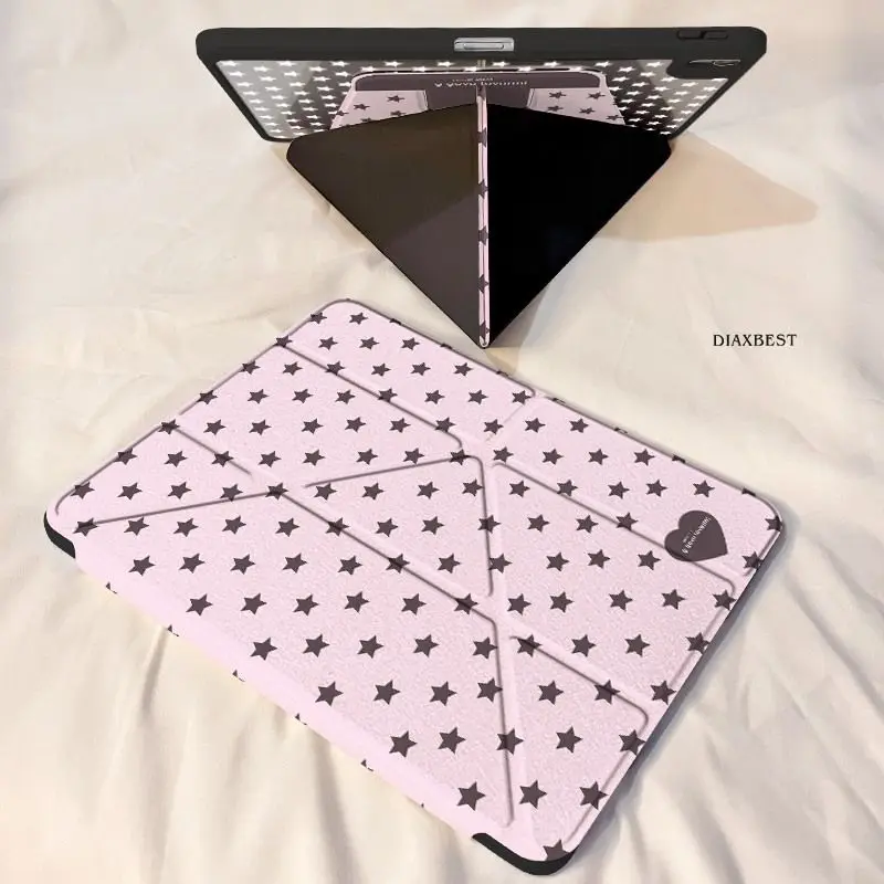 Korean Star Pink iPad Case For iPad Pro 11 13in 2025 iPad Pro 12.9in Air7 10th 11th M4/5 Rotate 3y Fold Anti-fall Buckle Cover