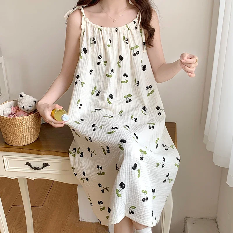 100% Cotton Double Gauze Nursing Night Slip Dress for Maternity Summer Robe Sleepwear Sleeveless Pregnancy Women Tank Home Wear