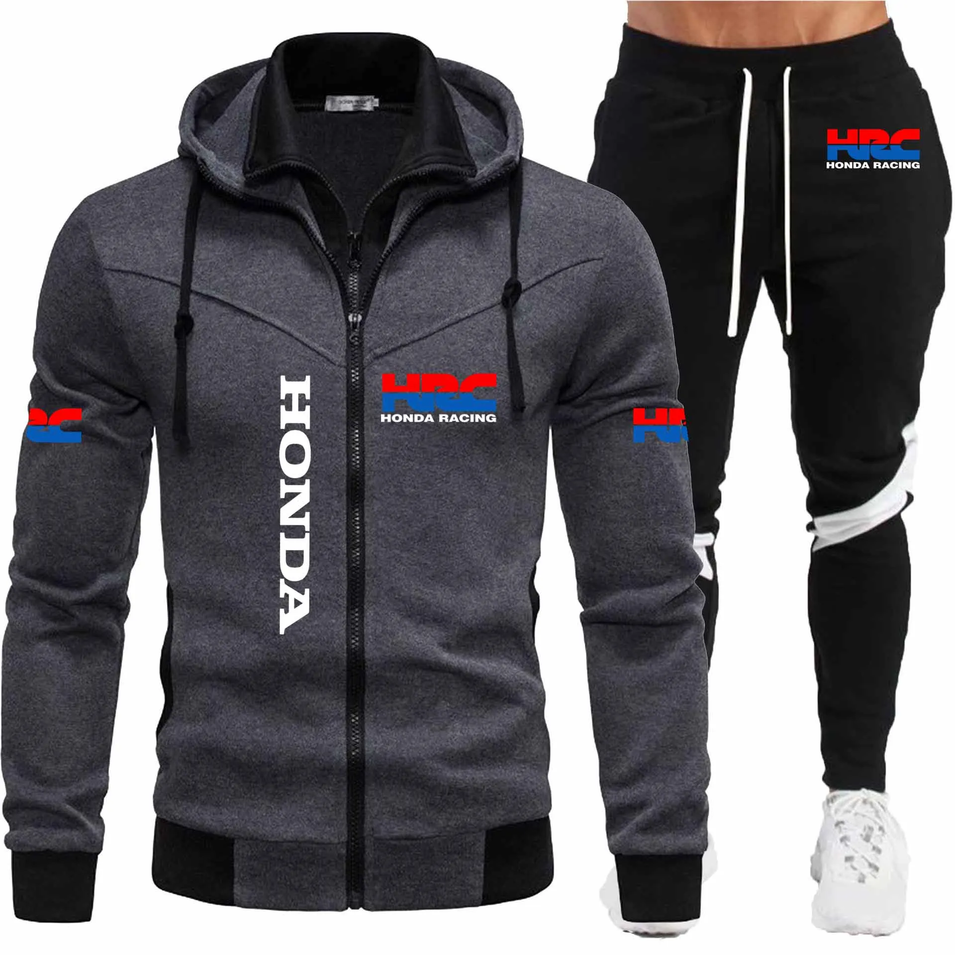 

2026 New Honda Tracksuit Men's Clothing Honda HRC Logo Print Sweat Suits Zip Hoodies+Pants 2 Piece Sets Men Honda HRC Sportswear