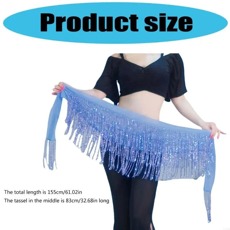 공연용 스파클링 댄스 벨트 소프트 폴리에스테르 밸리 댄스 힙 랩 액세서리 6XDA