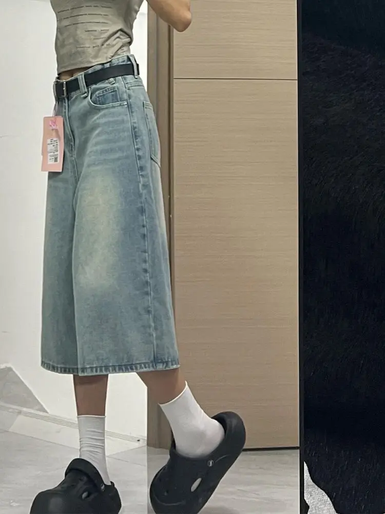 HOUZHOU Vintage Baggy Woman Jeans Shorts Oversize Y2k Harajuku Korean Fashion Jorts Japanese 2000s Style Streetwear Denim Pants