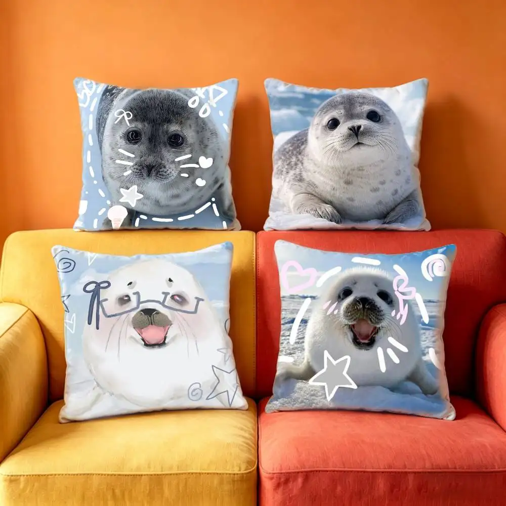 Cute Seal Sea  Pillow Case Anti-dustmite Pillowcase Invisible zipper silky Sofa cushion cover for bedroom