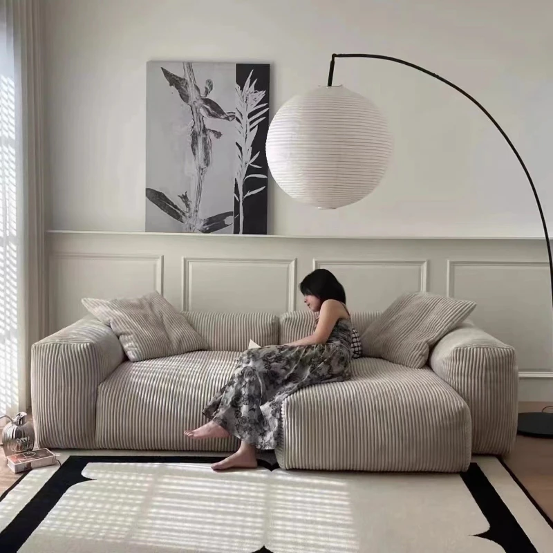 Modern simple retro sofa, living room, bedroom, reclining and sleeping double three-person concubine Nordic small apartment sofa