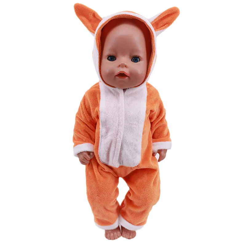 Zomer set met korte mouwen en dierenpatroon jumpsuit pyjama voor 43 cm babypop en 18 inch Amerikaanse popaccessoires, onze generatie cadeau