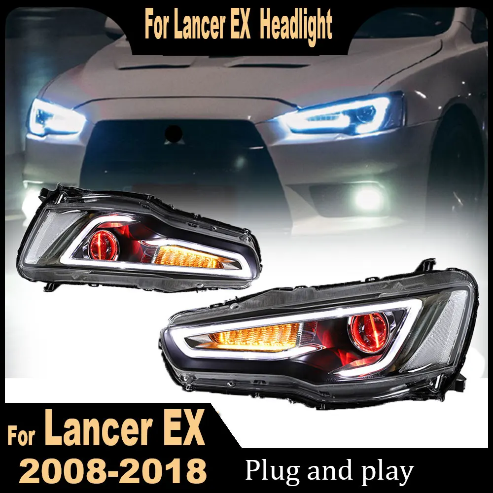 1 Pair Car Head Light Parts For 2008-2016 Lancer EVO EX Headlights Replacement LED Front DRL Daytime light Projector Facelift