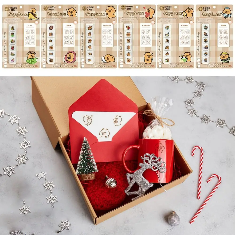 6PCS/Set Cute Plastic Self-ink Seal Capybara Patterns DIY Album Journal Planner Capybara Stamps Photo Album Stamp Students