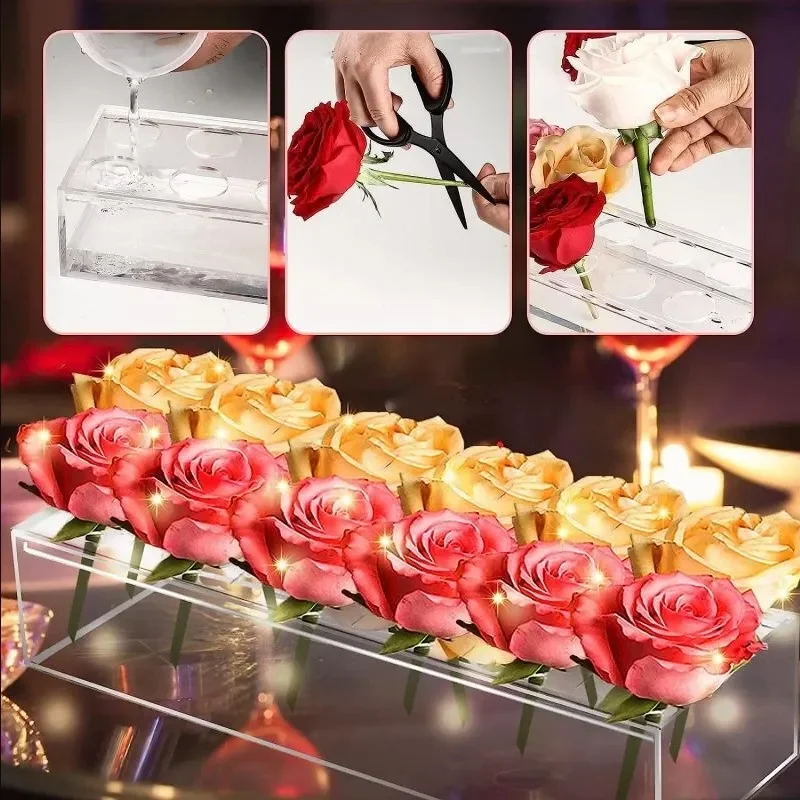 Rectangular Vase, Rose Vase, Transparent Acrylic Flower Vase, Wedding Banquet Table, Flower Center Piece, Modern Low Flower Vase