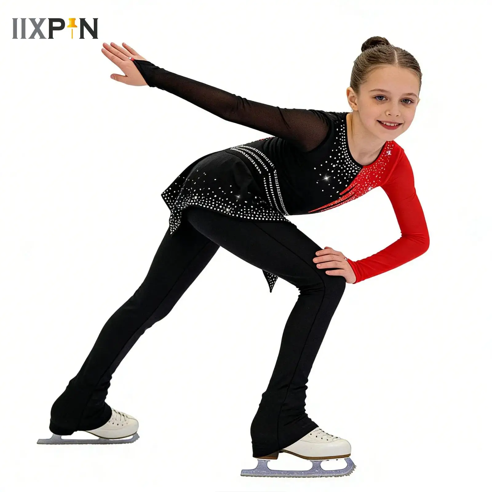

Kids Girls Competition Rhythmic Gymnastics Jersey Teenage Ballet Lyrical Dance Figure Skating Costume Shiny Rhinestones Bodysuit