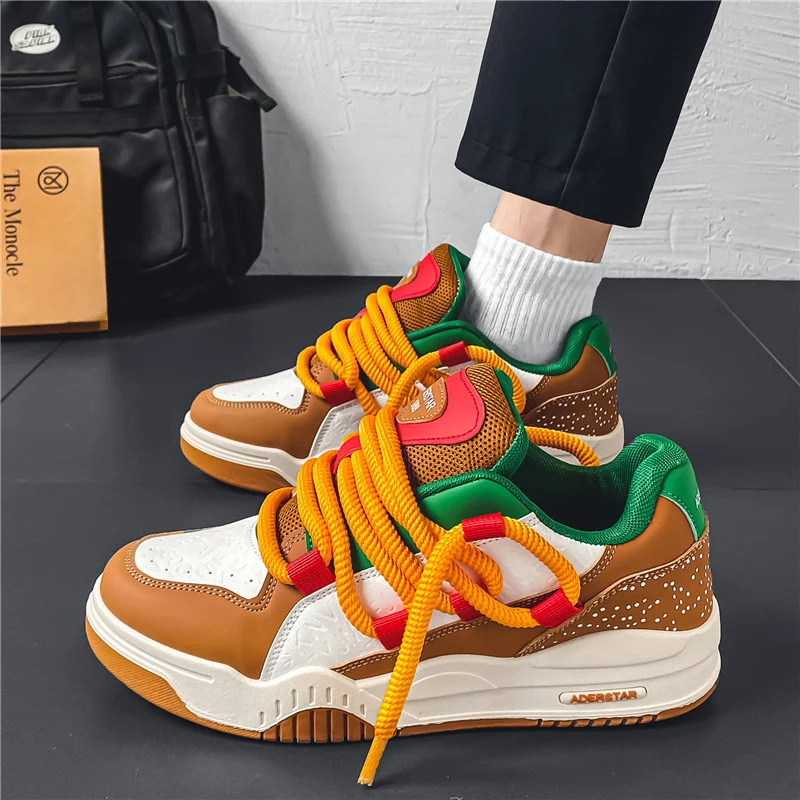 Designer Hamburger Sneakers Men Original Luxury Skateboard Shoes Men Casual Sports Shoes Street Hip Hop Men\'s Trendy Skate Shoes