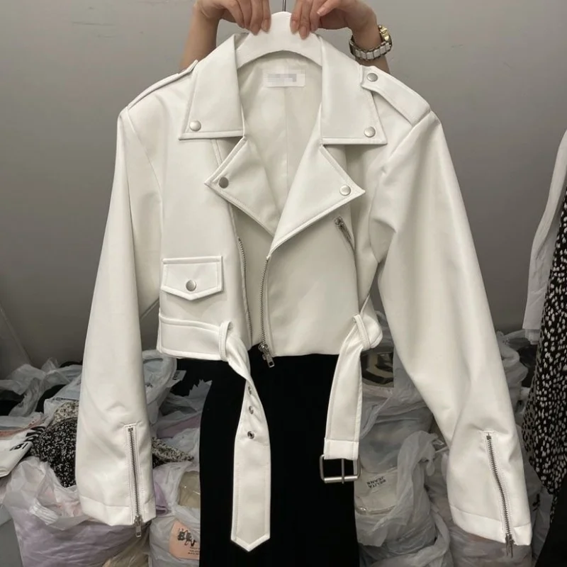 Motorcycle PU Leather Jacket Women Y2K Maillard Jacket Fashionable Lapel Slim Long Sleeves Montage Leather Jacket Top Coat New