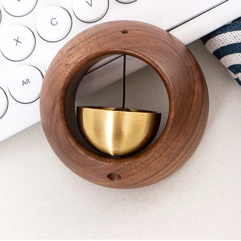 Round Egg Type Magnetic Wooden Doorbell Wind Chimes Wireless Entrance Door Reminding Brass Bell Hanging Decoration